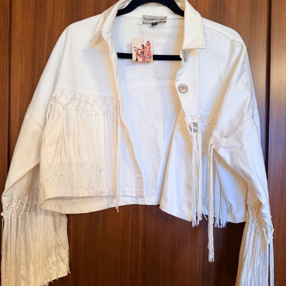 East and west label Wifey fringe white crop jean jacket - Picture 3 of 7